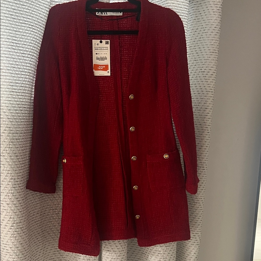 Zara Vibrant Red Knit Cardigan